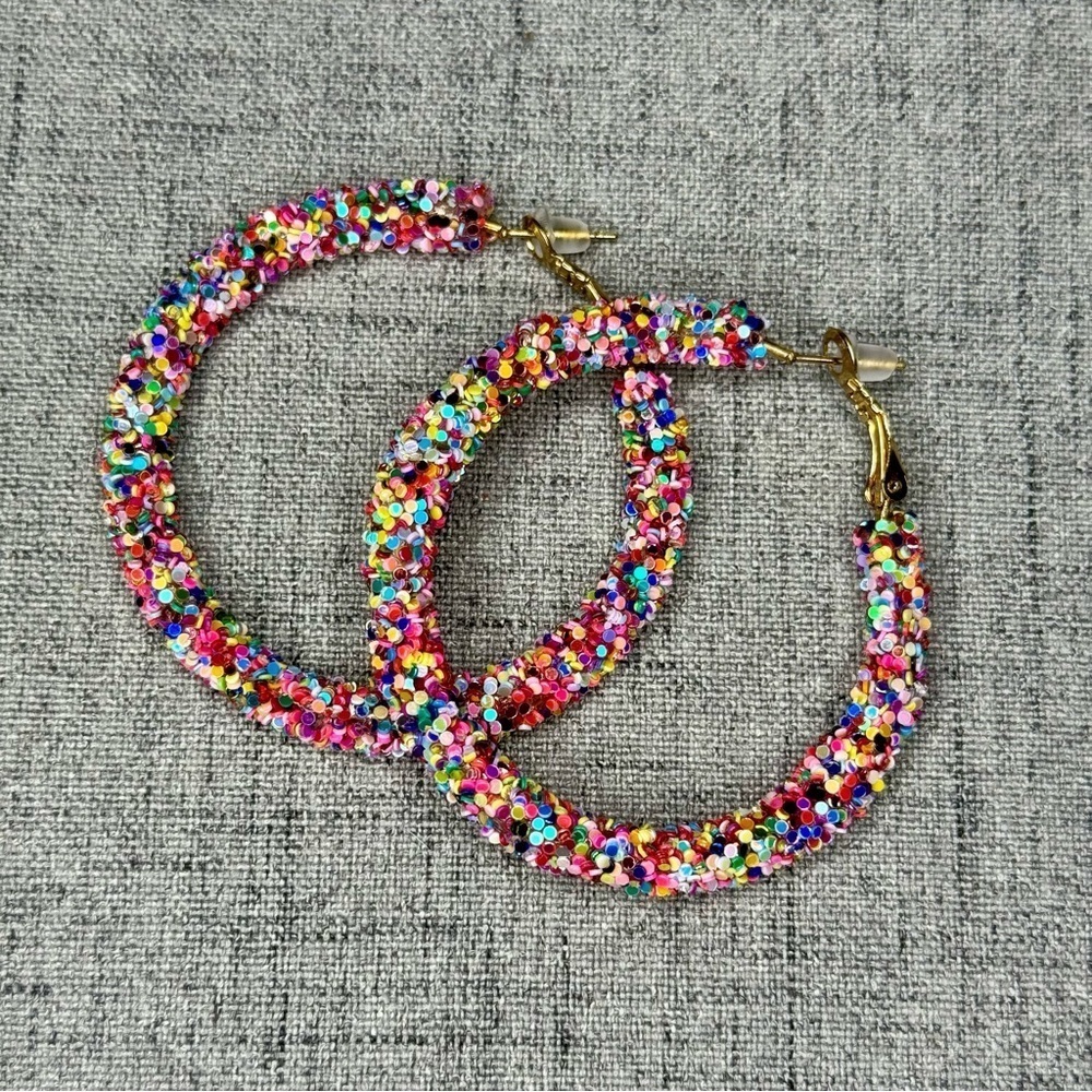 Confetti Glitter Gold Hoop Earrings Multi Color Nwt - Picture 5 of 8